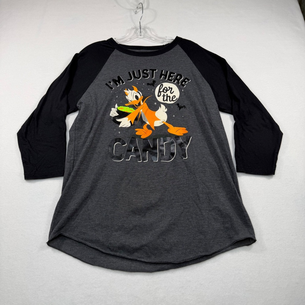 Disney Parks Donald Duck Halloween Raglan Baseball Tee Grey Black Large